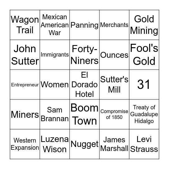 Gold Rush Bingo! Bingo Card