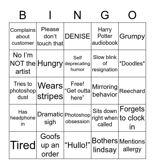 Kira Bingo Card