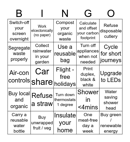 Do your bit Bingo Card