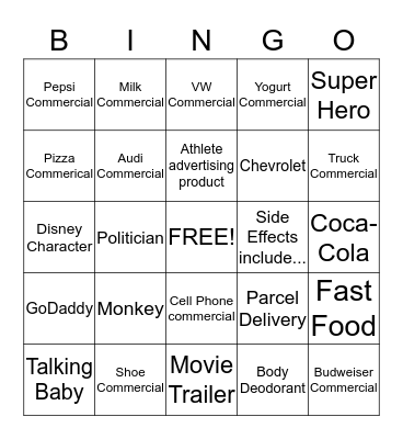 Super Bowl Bingo Card