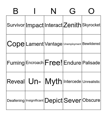 Vocabulary Bingo Card