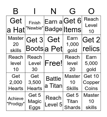 Prodigy Bingo Card