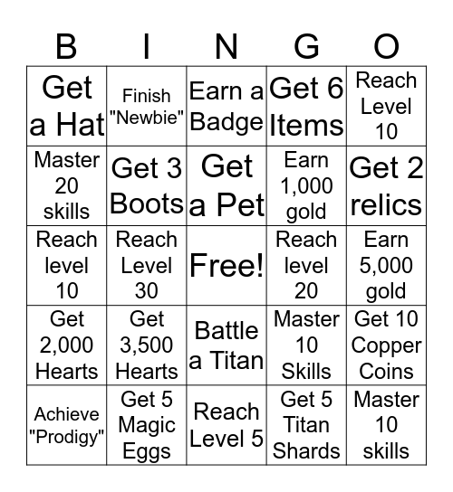 Prodigy Bingo Card