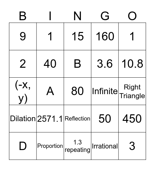 MATHO Bingo Card