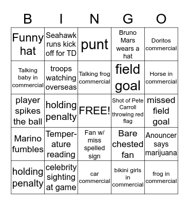 Super Bowl BINGO Card