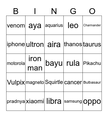 Untitled Bingo Card