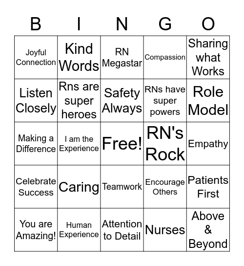 Nursing SuperStar Bingo Card