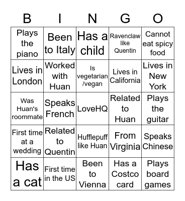 LoveHQ Bingo Card