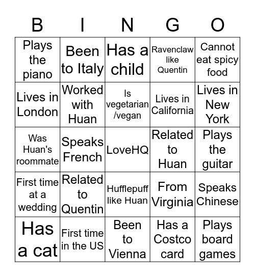 LoveHQ Bingo Card