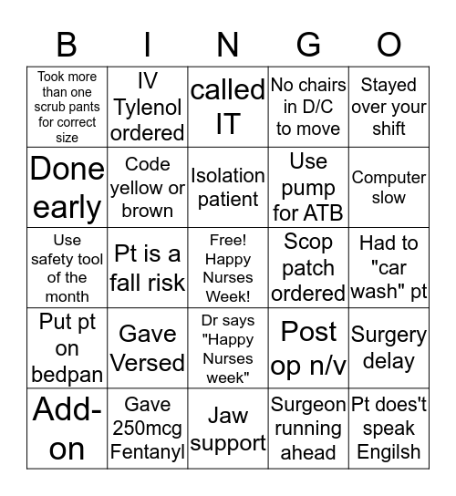 Pre/Post Bingo Card