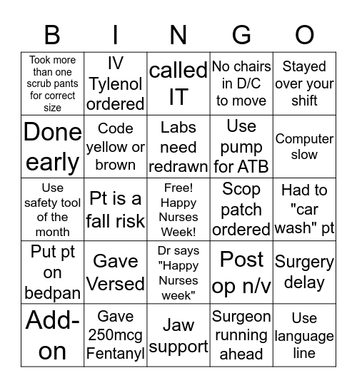 Pre/Post Bingo Card