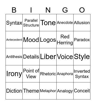 AP Language Bingo Card