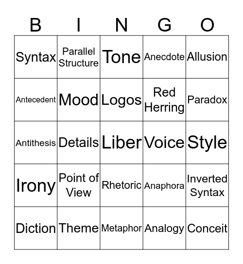 AP Language Bingo Card