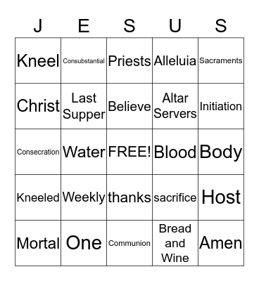 Eucharist Bingo Card