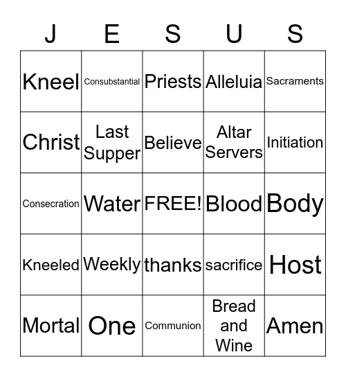 Eucharist Bingo Card