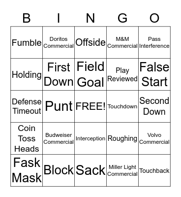 Super Bowl Bingo Card