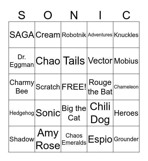 Sonic Bingo Card