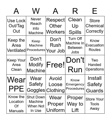 Nesco Safety Bingo Card