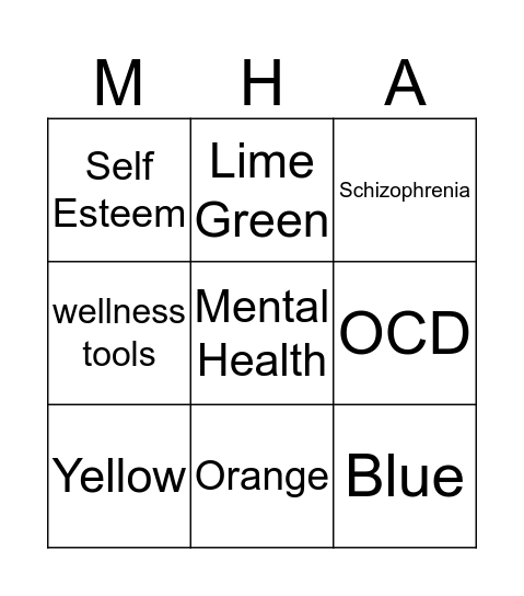 Mental Health Awareness Bingo Card