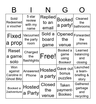 Training Bingo Card