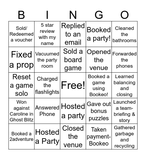 Training Bingo Card