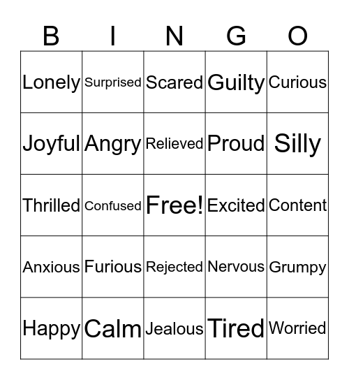 Feelings Bingo Card