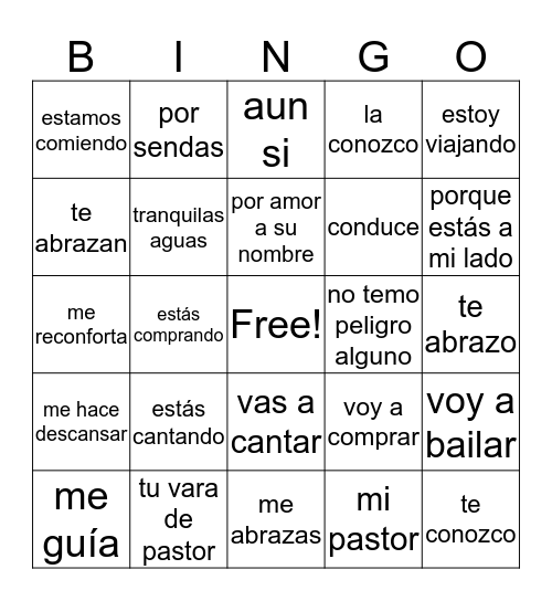 Spanish 1 Spring Week 14 Bingo Card