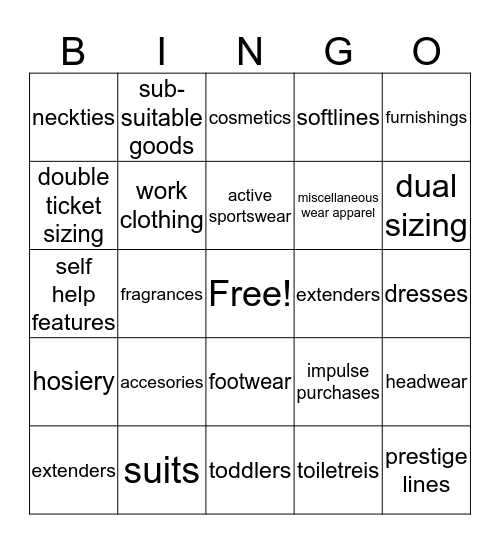 Retail Merchandise  Bingo Card