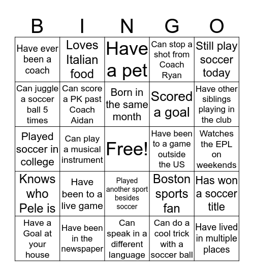 Coach's Meeting Bingo Card