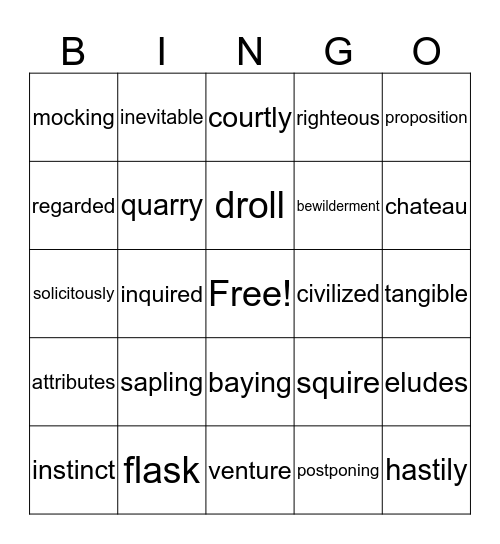 "The Most Dangerous Game" Bingo Card