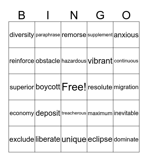 6th Grade  Bingo Card