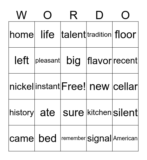 Wordo With Spelling Bingo Card