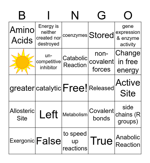 The Metabolism that Powers Life- Chapter 8 Bingo Card