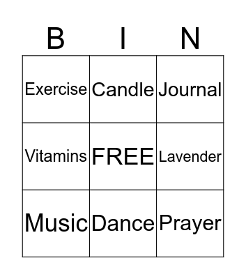 Stress Buster Bingo Card
