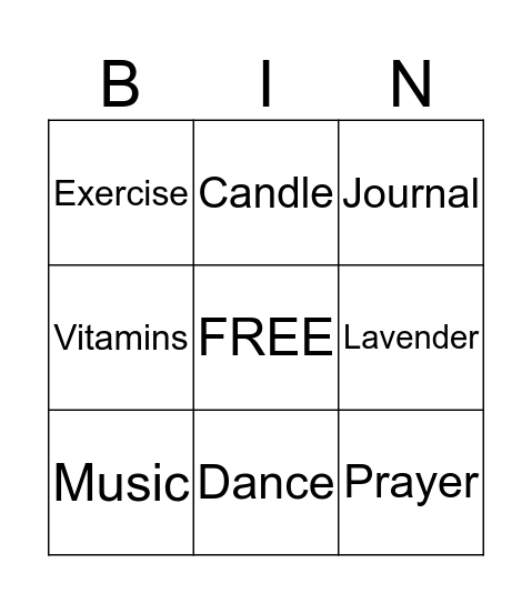 Stress Buster Bingo Card