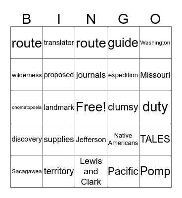 SACAGAWEA Bingo Card