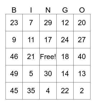 FRACTION BINGO Card