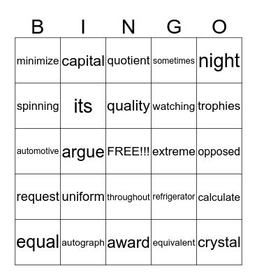 5th Grade  Bingo Card