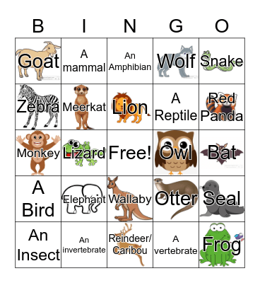 Animal Bingo Card