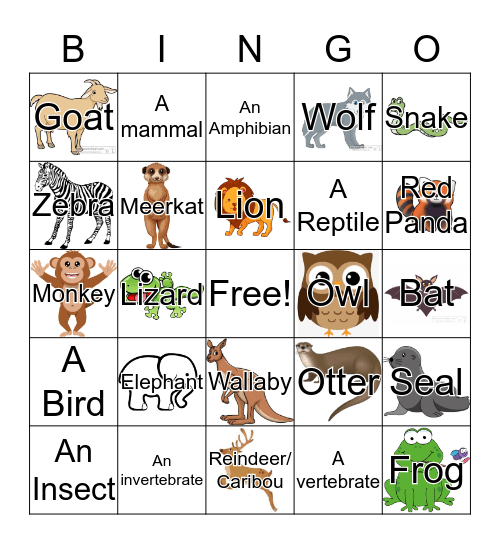 Animal Bingo Card