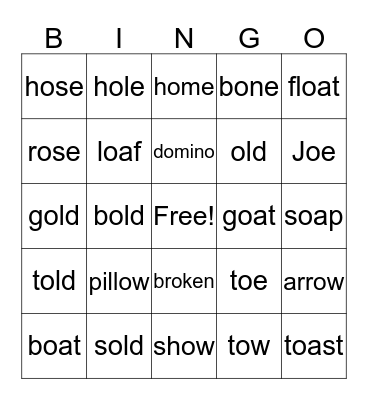 OA, O_E, OW, OE, O BING-O Bingo Card