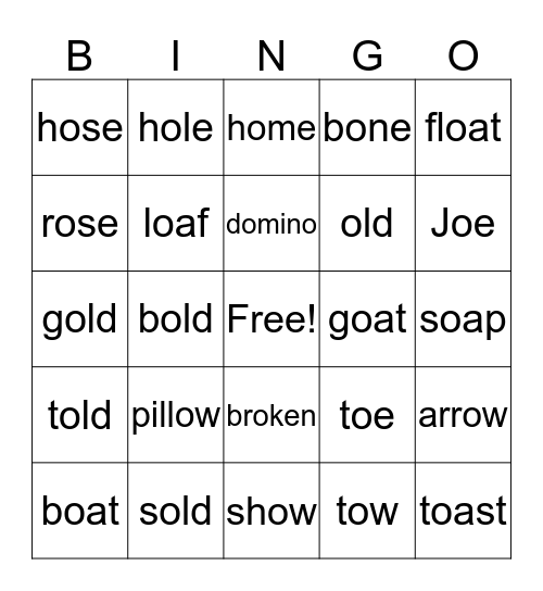 OA, O_E, OW, OE, O BING-O Bingo Card