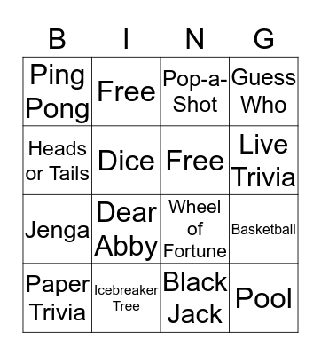 Activites Bingo Card