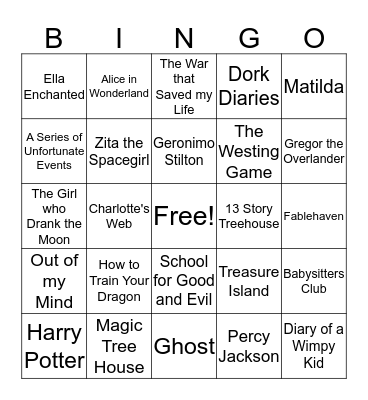 Kid's Books Bingo Card