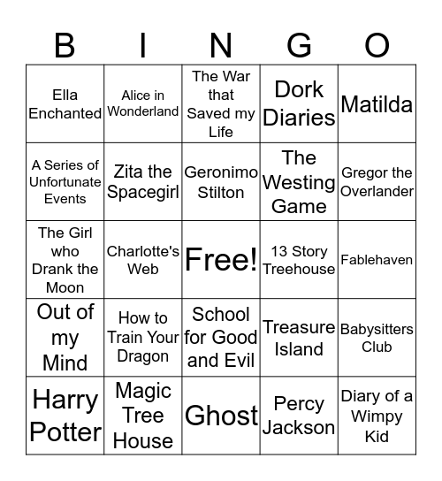 Kid's Books Bingo Card