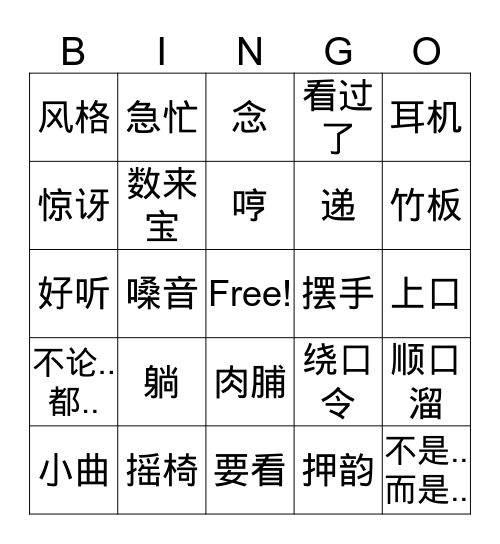 Chapter 25 Bingo Card