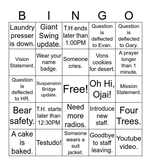 Town Hall Bingo Card