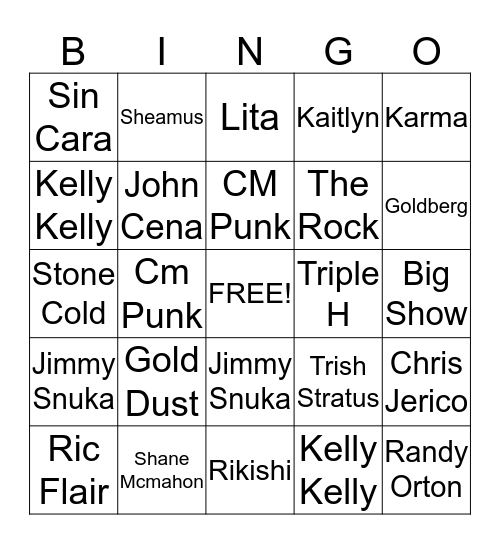 WWE Bingo Card
