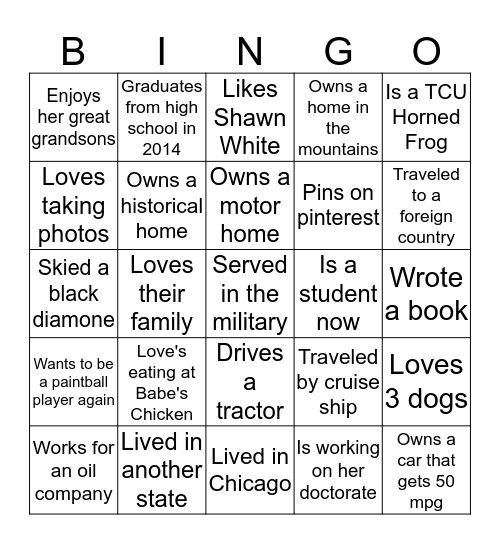 It's All in the Family! Bingo Card