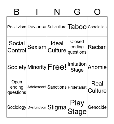 Educational Bingo Card